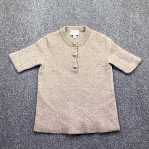 H&M Edition Beige Mohair Wool Blend Short Sleeve Henley Sweater‎ XL Boho